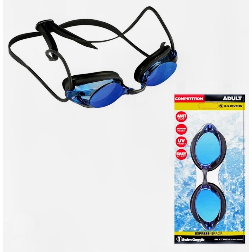 U.S. Divers Express Mirror Adult Competition Swim Goggles New Damaged Package